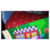 Cotton, Jean, Fleece. Remnant Material in Covered Tote.