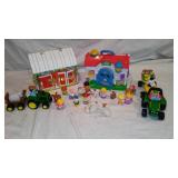 Fisher Price Barn, Melissa and Doug Barn, John Deere Tractors, and Little People.