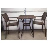 Outdoor Wicker High Top Table and Chairs (2).