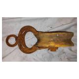 Antique Cast Iron Trolly Pullies(3).