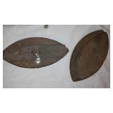 Antique Sad Irons (2), Model T-Ford Ignition Coil (2) and Cast Iron Handle.