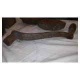 Antique Sad Irons (2), Model T-Ford Ignition Coil (2) and Cast Iron Handle.