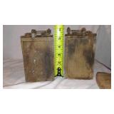 Antique Sad Irons (2), Model T-Ford Ignition Coil (2) and Cast Iron Handle.