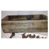 Vintage Cast Iron Wrenches, Gambles Ammunition Box and more.