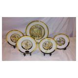 Vintage 24K Gold Rim Chokin Art Plates, Japan, Birds, Flowers, Deer.