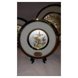 Vintage 24K Gold Rim Chokin Art Plates, Japan, Birds, Flowers, Deer.