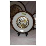 Vintage 24K Gold Rim Chokin Art Plates, Japan, Birds, Flowers, Deer.