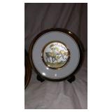 Vintage 24K Gold Rim Chokin Art Plates, Japan, Birds, Flowers, Deer.