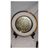 Vintage 24K Gold Rim Chokin Art Plates, Japan, Birds, Flowers, Deer.