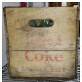 Vintage Coca-Cola  Wood Advertising Crate Carrier With Bottles Stamped Chattanooga 1963.