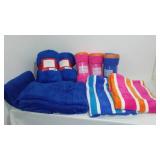 Micro Plush Throw Blankets (5) and Terry Towels (5) in Covered tote.
