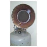 Half full propane tank with Sunflower Mr. Heater.