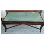 Vintage Footlocker, Sterilite Stackable Storage Bins, And Glass Top Coffee Table.
