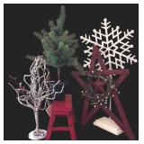 Christmas Decor including Trees, Stool and More