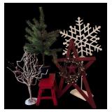 Christmas Decor including Trees, Stool and More