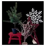 Christmas Decor including Trees, Stool and More