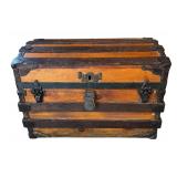 Antique Flat Top Wooden Chest with Medal Locks & Corners