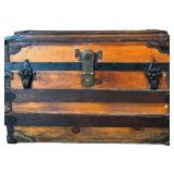 Antique Flat Top Wooden Chest with Medal Locks & Corners