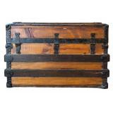 Antique Flat Top Wooden Chest with Medal Locks & Corners