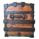 Antique Flat Top Wooden Chest with Medal Locks & Corners