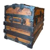 Antique Flat Top Wooden Chest with Medal Locks & Corners