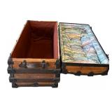 Antique Flat Top Wooden Chest with Medal Locks & Corners