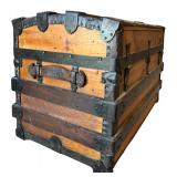 Antique Flat Top Wooden Chest with Medal Locks & Corners