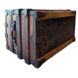 Antique Flat Top Wooden Chest with Medal Locks & Corners