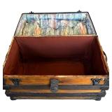 Antique Flat Top Wooden Chest with Medal Locks & Corners