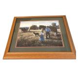 Beautiful Framed Art Wall Daughter and Father at the Farm