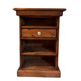 Vintage Wooden Bedside Table with Drawer and Shelves