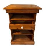 Vintage Wooden Bedside Table with Drawer and Shelves