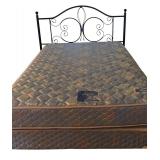Vintage Scrolled Black Wrought Iron Head Board and Rails