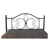 Vintage Scrolled Black Wrought Iron Head Board and Rails