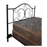 Vintage Scrolled Black Wrought Iron Head Board and Rails