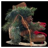 Vintage Red and Green Sleigh and Old Skates with Greens and Red Laces