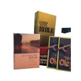 Various of Books including Good News Bible to Takedown