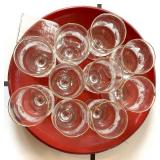 Beautiful Clear Etched Christmas Tree Glasses and Red Tray