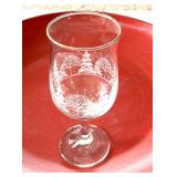 Beautiful Clear Etched Christmas Tree Glasses and Red Tray