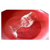 Beautiful Clear Etched Christmas Tree Glasses and Red Tray