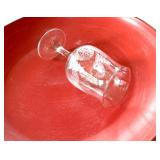 Beautiful Clear Etched Christmas Tree Glasses and Red Tray