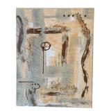 Abstract Paining Mixed Media Print on Canvas Neutral Colors