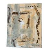 Abstract Paining Mixed Media Print on Canvas Neutral Colors