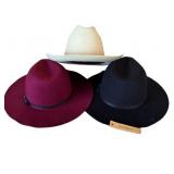 Three Beautiful Black, Cranberry and Cream Hats by Justin Taylor and Dynafelt Cattlemen