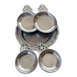 Vintage Pewter by Pewtarex including One Plate and Four Porridge Bowls