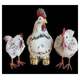 Three Adorable Decorative Chicken Figurines