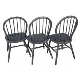 Three Vintage Painted Black Spindle Back Dining Chairs