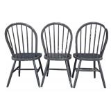 Three Vintage Painted Black Spindle Back Dining Chairs