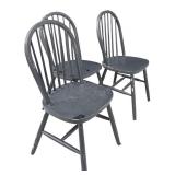 Three Vintage Painted Black Spindle Back Dining Chairs