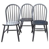 Three Vintage Painted Black Spindle Back Dining Chairs